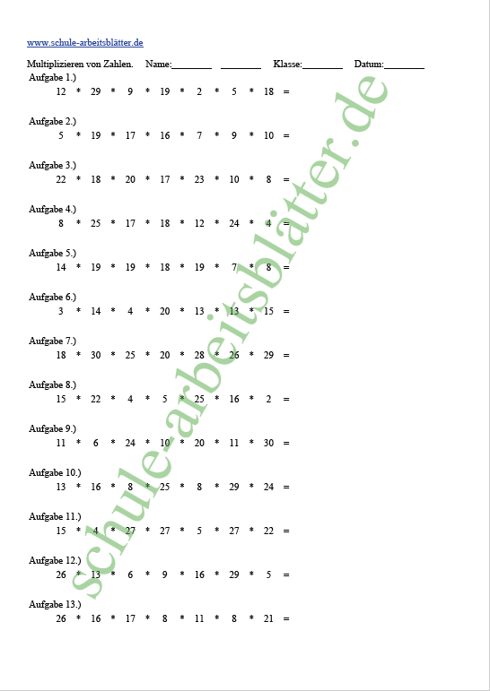 Icon von PDF Datei Arbeitsblatt - Multiplizieren/Multiplikation zum Download Bereich.